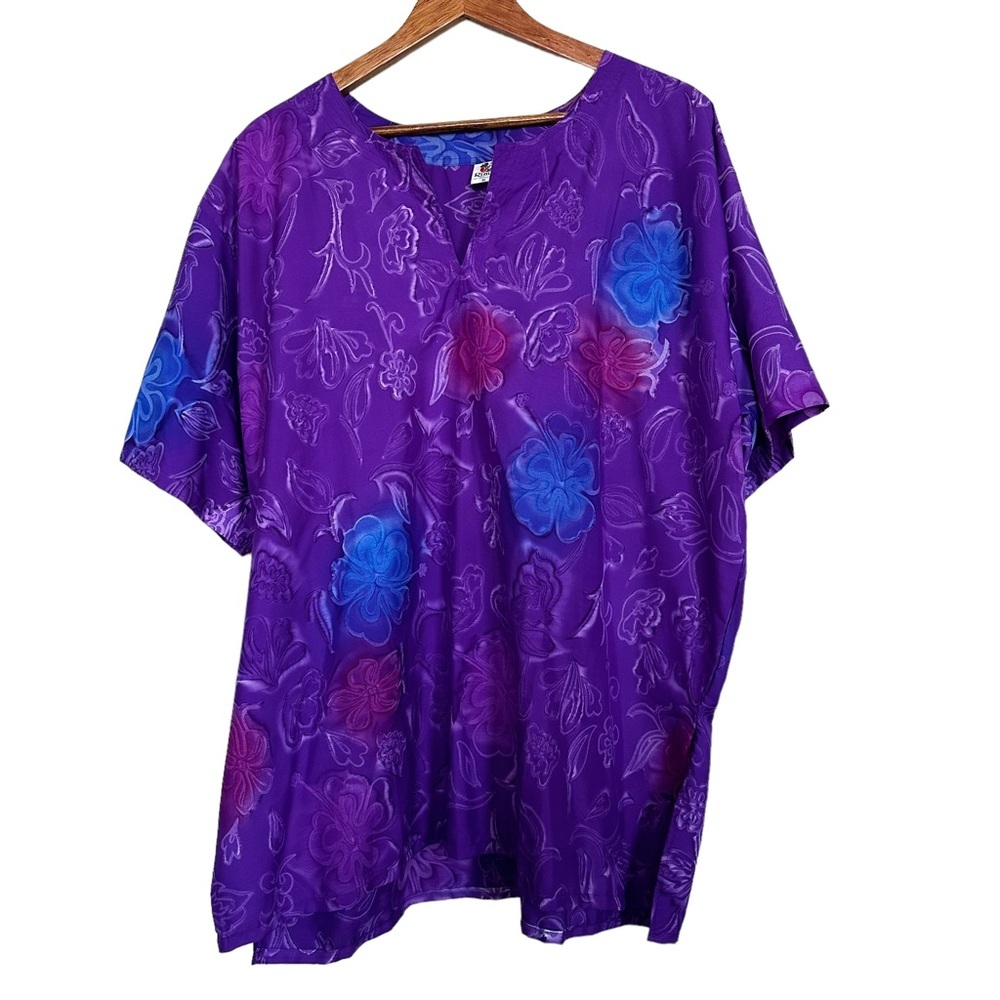 Rima Women’s Sz XL Short Sleeve Hawaiian Beach Coverup Purple Floral